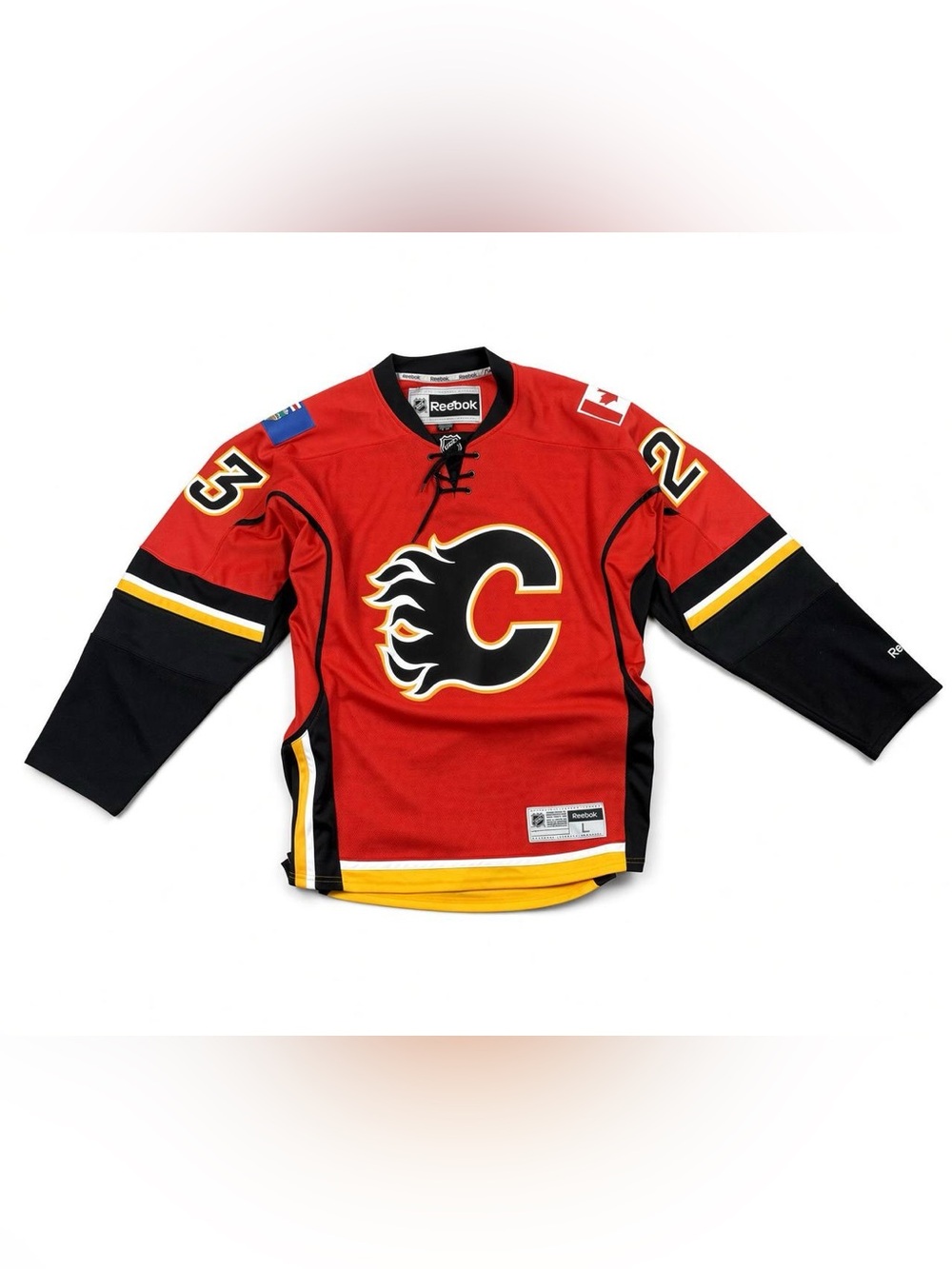 Reebok Calgary Flames Red & Black NHL Hockey Jersey with Yellow Trim